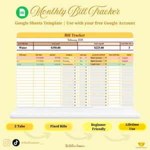 Bill Tracker | payment and expenses tracker, yellow theme (Digital Download)