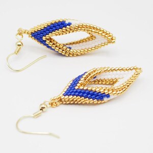 folded miyuki earrings, blue tiny beaded celtic earring, gift for mom, boho japanese glass beaded ear jewelry