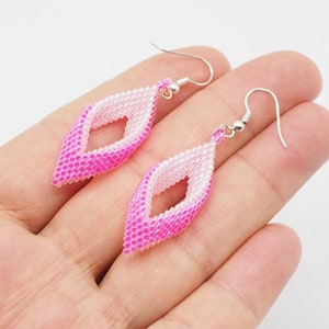 pink boho celtic beadwoven earrings, miyuki delica beaded earrings, ear jewelry, gift for mom