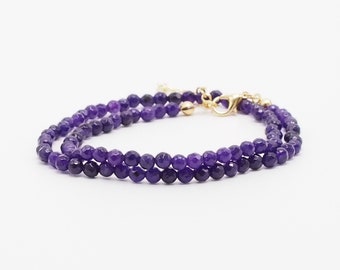 purple tiny gemstone jade necklace, natural stone statement necklace for women, crystal bead handmade dainty bib jewelry, minimalist jewelry