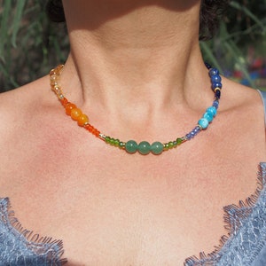 Best 7 stone chakra healing necklace, precious gemstone protection necklace, yoga meditation balance necklace, bohemian chakra jewelry