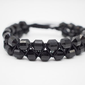 tourmaline crystal mens bracelet, gift for dad, father&#39;s day bracelet, double wrap black gemstone bracelet, mens jewelry,  hexagon bracelet