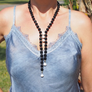 onyx healing lariat necklace, lariat jewelry, black gemstone dangle necklace, statement boho women necklace, gift her, stone onyx jewelry