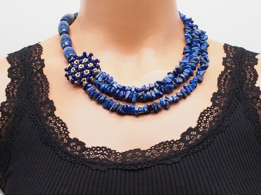 Lapis Lazuli Layered Bib Necklace, September Birthstone Necklace ...