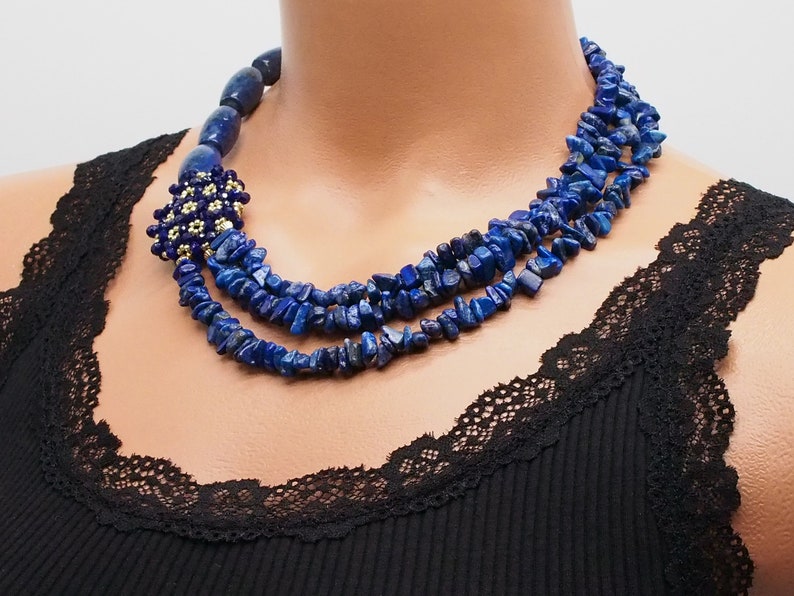 Lapis Lazuli Layered Bib Necklace, September Birthstone Necklace ...