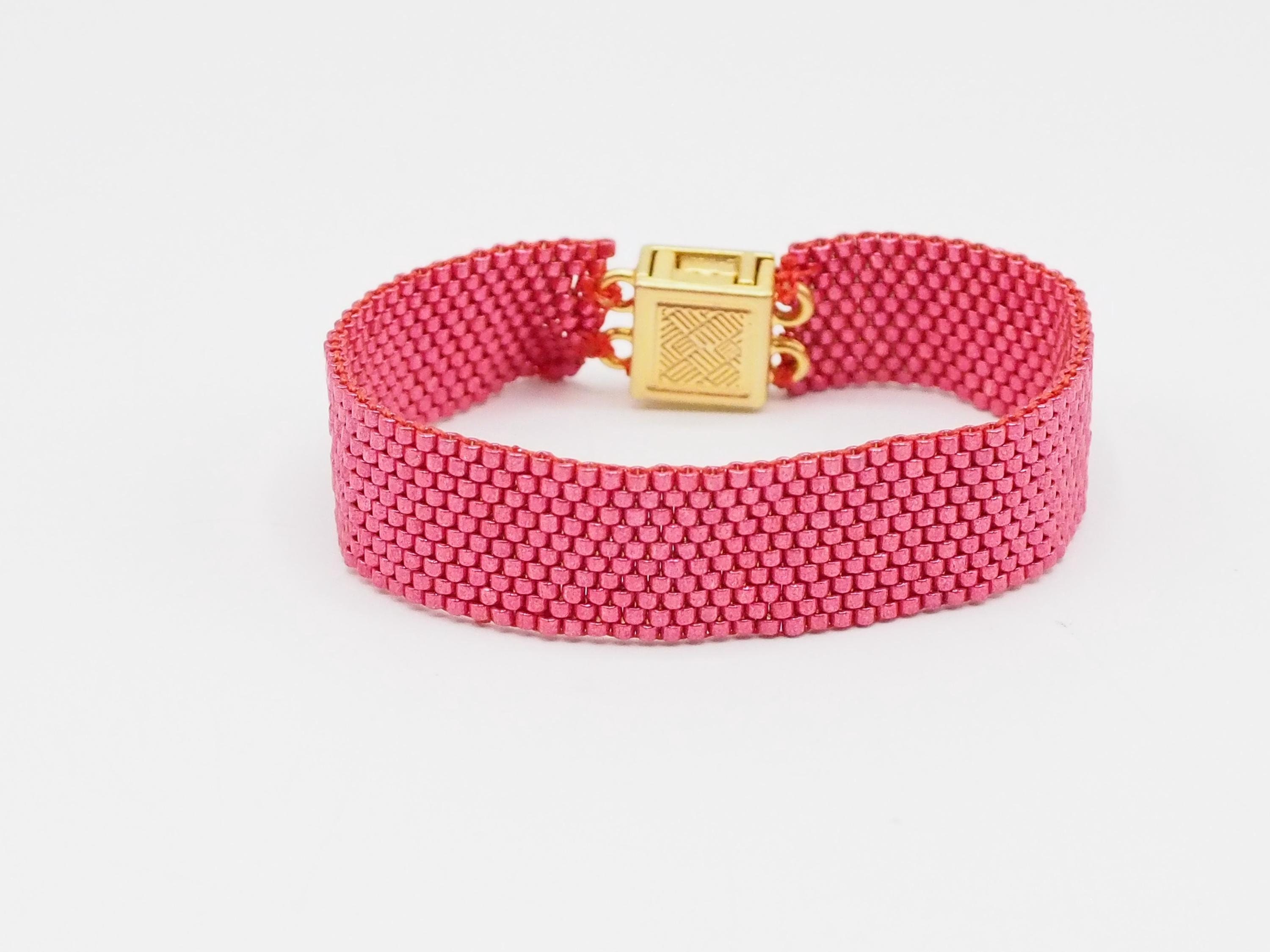 pinkish red miyuki braceket, japanese beaded delica bracelet, miyuki bracelet, peyote boho bracelet, elegant miyuki jewelry, gift for her