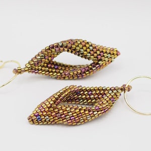 miyuki delica beaded hippie earrings, celtic folded miyuki jewelry, japanese beaded ear jewelry, gift for sister