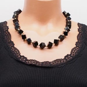 cubic onyx beaded necklace, chunky statement handmade necklace, unusual natural stone jewelry, gift for her