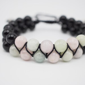morganite mens bracelet, onix beaded unisex bracelet, natural stone healing beaded mens bracelet jewelry, unisex jewelry, gift for dad