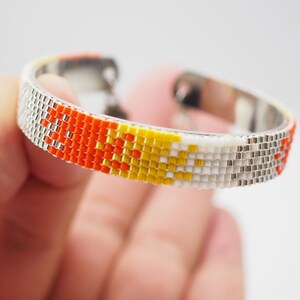 orange ombre miyuki beadwoven cuff bracelet, thin seed beaded boho summer wristband, miyuki loom armband, miyuki cuff jewelry, gift for her