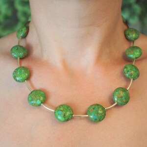 Green Turquoise Bib Necklace, Gemstone Beaded Statement Healing Chunky Necklace, Birthday Gift for Wife Her, Turquoise Jewelry Necklace