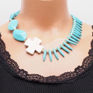 handmade chunky turquoise necklace, blue gemstone bib necklace jewelry, statement necklace, big bold unusual necklace, gift for mom