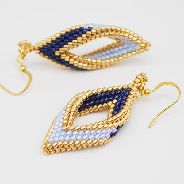 boho beadwoven delica earrings, ear jewelry, miyuki earrings, folded beaded earrings, gift for girlfriend