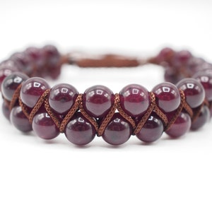 double wrap garnet mens bracelet, gemstone beaded bracelet mens jewelry, boho healing stone unisex bracelet, gift for dad, unisex jewelry
