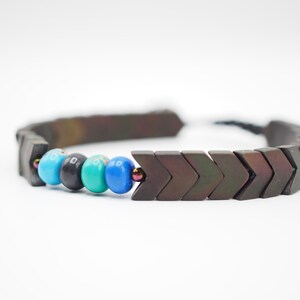 stone beaded mens bracelet, hematite unisex jewelry, gift for dad, healing crystal gemstone boho hippie bracelet