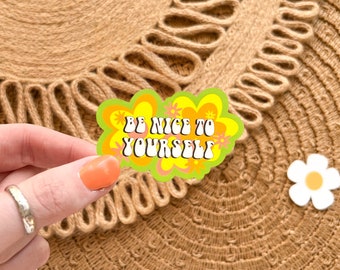 Positive Affirmation Sticker, Retro Self Love Sticker, Positive Quote Waterproof Sticker for Laptop Water Bottle Car, Groovy 70s Aesthetic