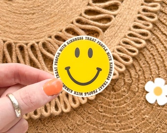 Treat People with Kindness Sticker, Groovy Smiley Face Waterproof Sticker for Water Bottle, Retro Happy Face Sticker for Laptop, TPWK Smile