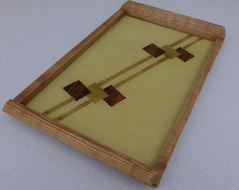 Art Deco Tray Bauhaus design, wood, glass