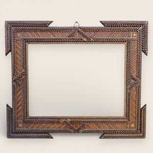 Large Antique Tramp Art Frame 52x44 cm Hand Carved Wooden Wall Decor