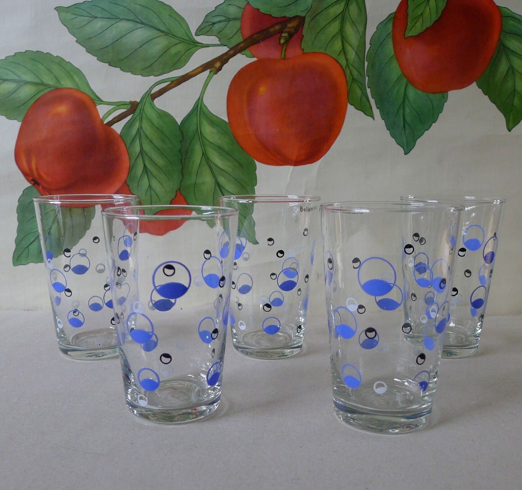 Set 5 X Vintage Water Glasses Juice Glasses 5 Glasses Atomic 80s Retro Mid Century