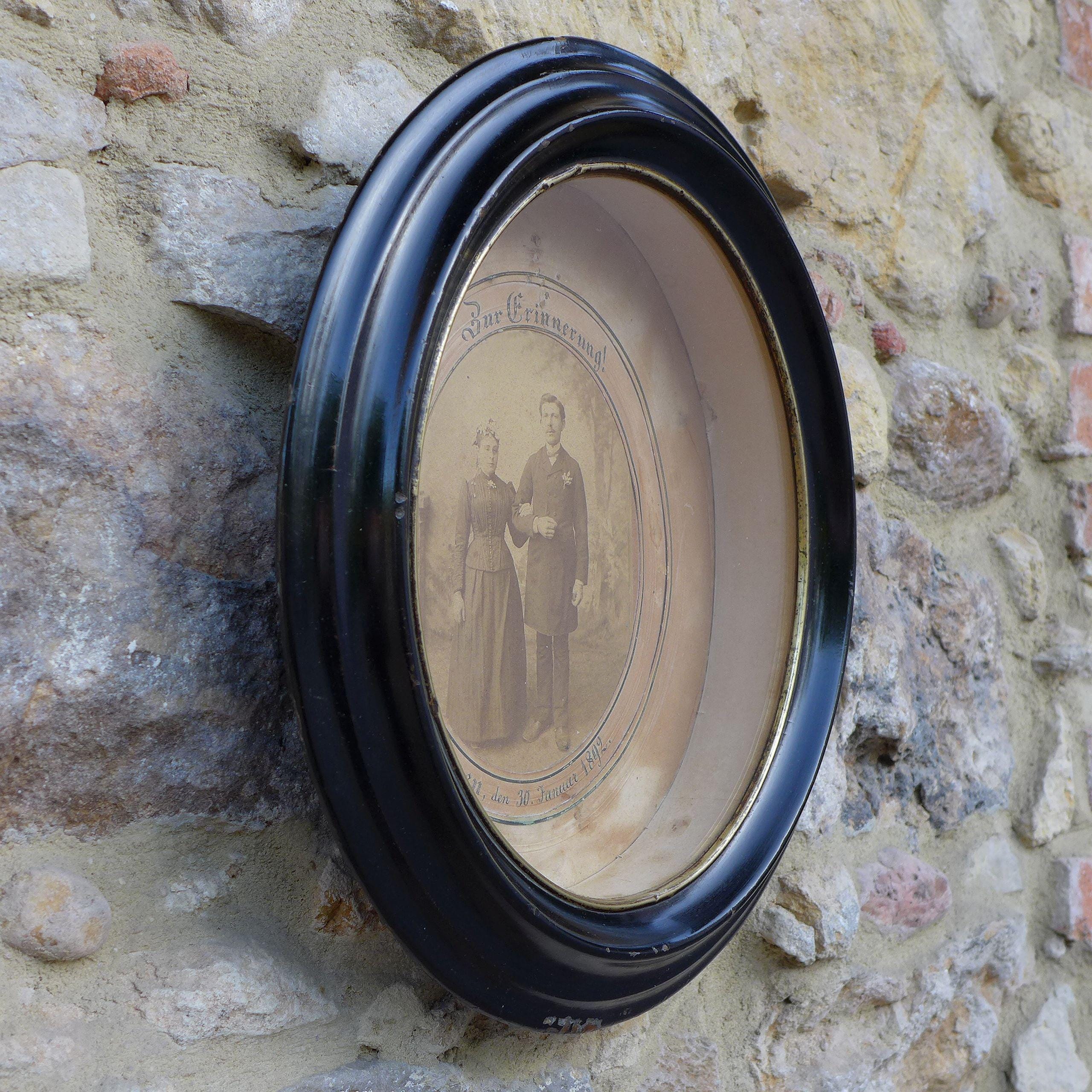Antique Wooden Black Oval Picture Frame 1892 Vintage Wedding Photo 37cm x 33cm x 7cm