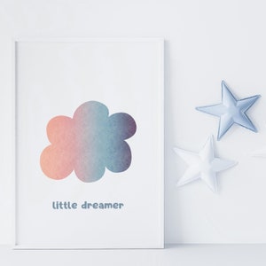 Little Dreamer, Printable Nursery Wall Art, Rainbow Nursery Decor, Kids Room Wall Decor, Printable Wall Art Above Crib, Dreamy Baby, Clouds