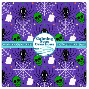 Halloween Spiders Webs Skulls Candles Digital Seamless Paper Pattern PNG Scrapbook Fabric Surface Design October Spooky Season Background