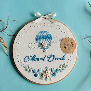 Personalized Embroidery, Embroidery Hot Air Baloon Hoop, Gift for Nursery, Embroidery Wall Decor, Custom Embroidery, Custom Gift, Wall Art