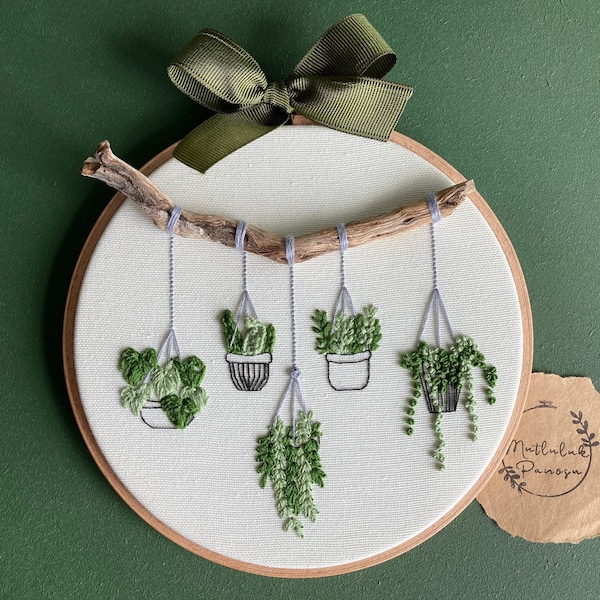 Cactus, plantes succulentes minimalistes suspendues, broderie florale, broderie de cactus, broderies murales, art mural, art fibreux