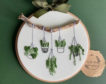 Hanging Suculent Minimal Macrome Plants Cactus, Floral Embroidery, Cactus Embroidery, Embroidery Wall Hangings, Wall Art, Fiber Art
