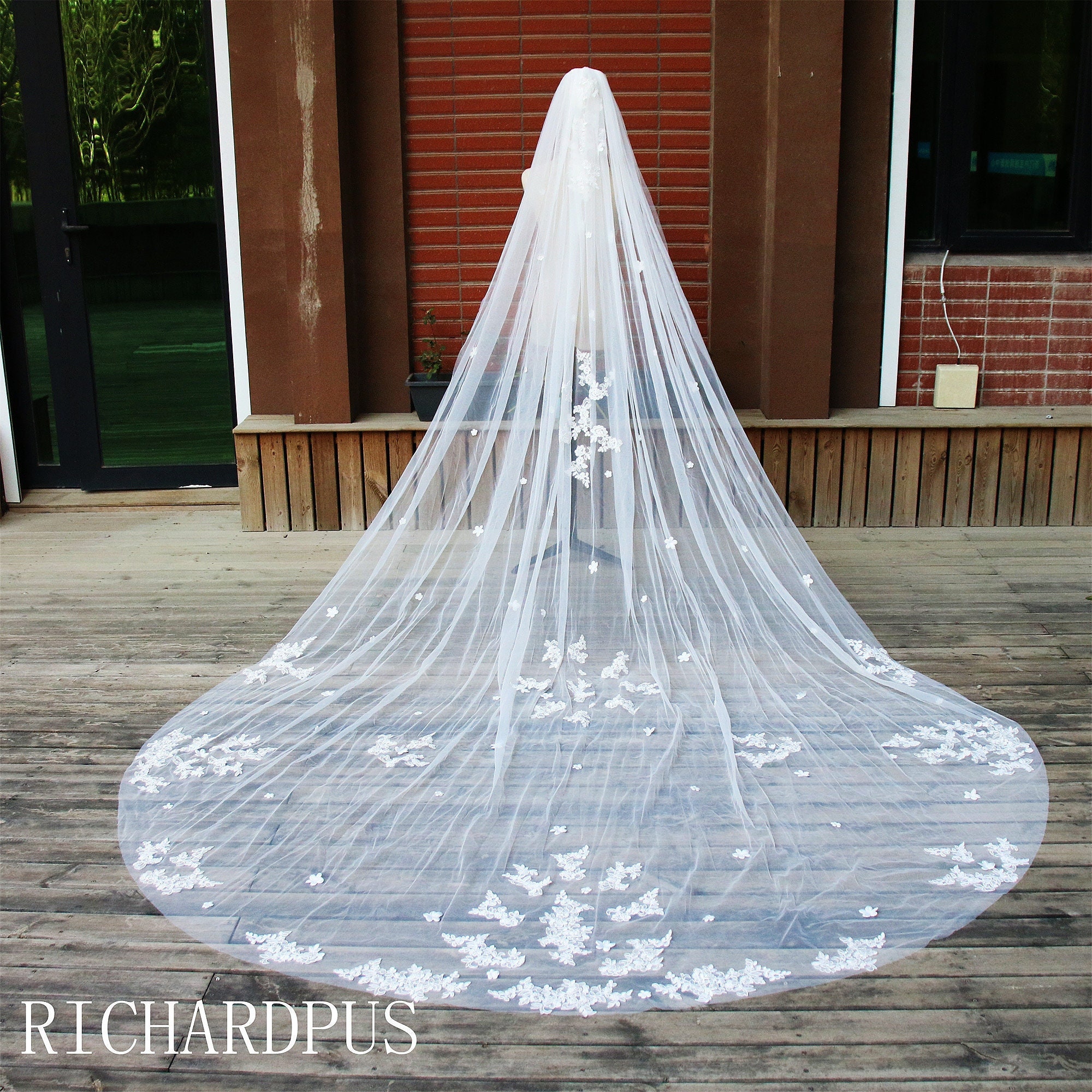 Flower Lace Wedding Veil Bridal Veil Pure White Ivory Veil Etsy UK
