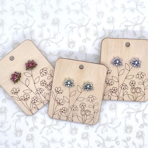 Laser Cut Lotus Flower Wood/Acrylic Stud Earrings