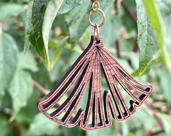 Elegant Fan Design Walnut Wood Earrings with Laser Cut and Engraved Detail