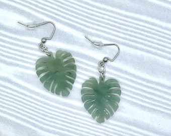 Green Acrylic Monstera Leaf Earrings, Tropical Jewelry