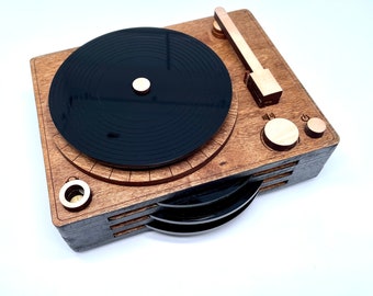 Mini Record Player Coaster Set | Wood and Black Acrylic Coasters