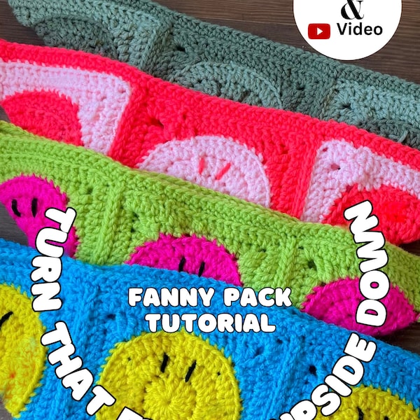 Crochet Fanny Pack - Turn that frown upside down fanny pack - VIRAL fanny pack !!