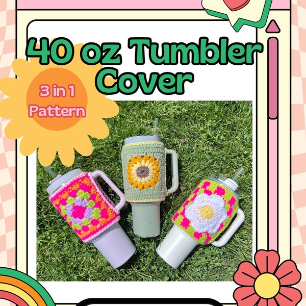 40 oz Tumbler Water Bottle Cover Koozie 3 in 1 haakpatroon - beginnersvriendelijk haakpatroon - eenvoudig stap voor stap - perfecte marktvoorbereiding