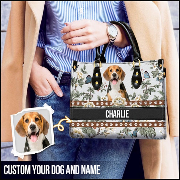 Custom Leather Handbags For Women With Dog, Custom Photo Leather Handbags Gifts For Dog Mom, Personalized Leather Bag, Dog Lover Gift