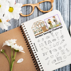 Carta digital imprimible en formato PDF del desafío de ahorro para el jardín, tamaño A4, A5 y A6