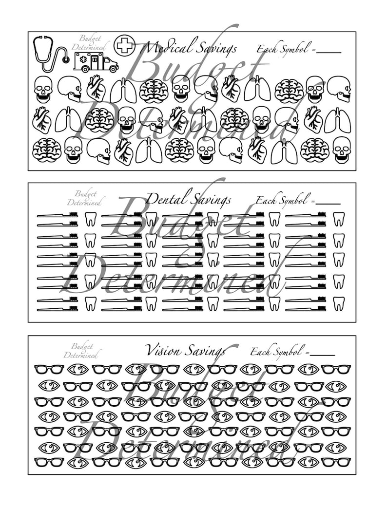 Printable Medical Savings Cards for Budget Challenges / Cash Etsy