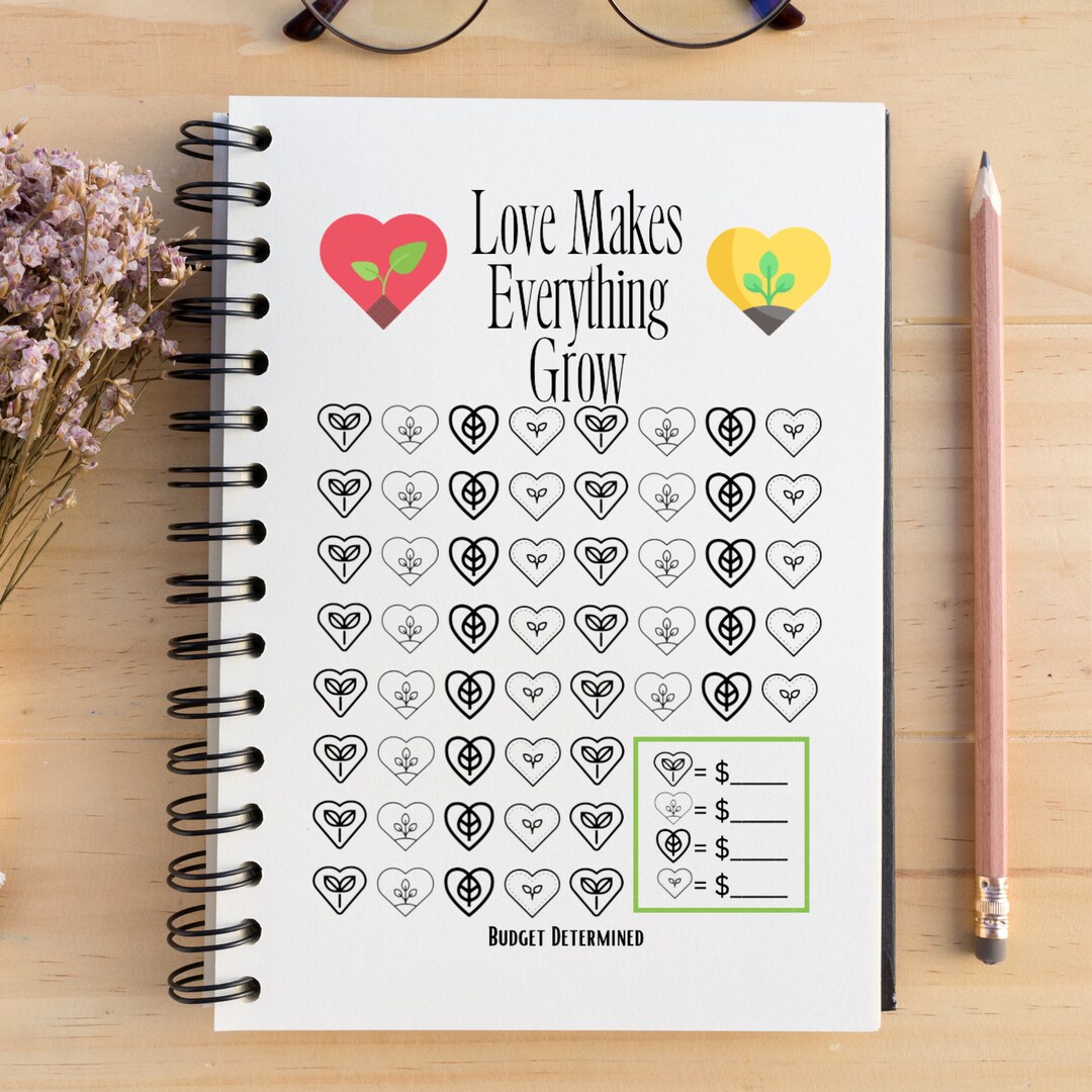Love Makes Everything Grow Savings Challenge Printable Letter A4 A5 A6 ...