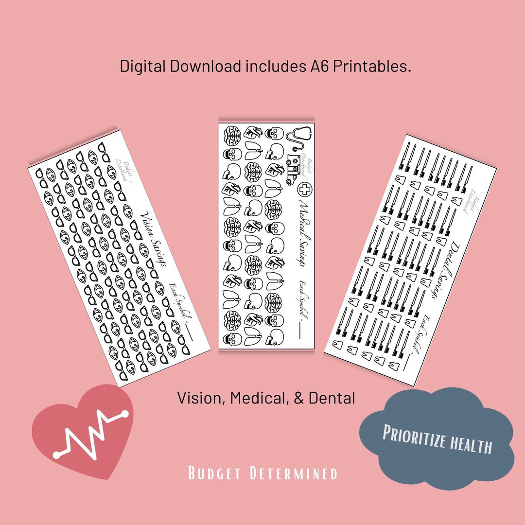 Printable Medical Savings Cards for Budget Challenges / Cash Envelopes