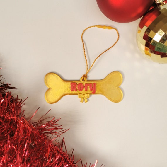 Custom pet name Christmas tree decoration bone shape - 3D printed