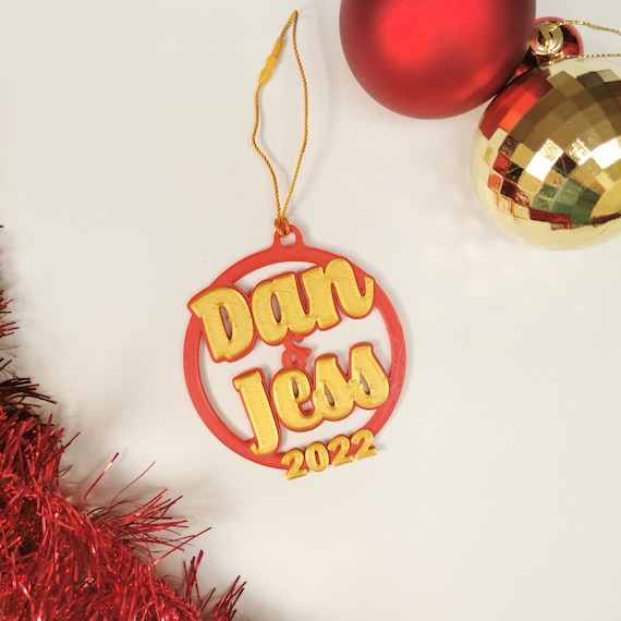 Custom Christmas Text Ornament, Couples, 2022, Family - 3D printed