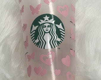 Starbucks Light Pink Butterflies and Hearts 24 oz Cold Cup
