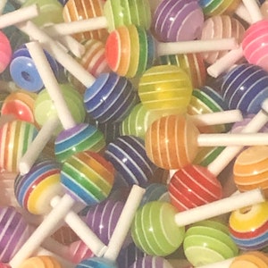Tiny Mini 3D Lollipops Suckers Candy Dolls Resin Charms Decor Assorted Colors Rainbow Mix Kawaii