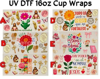 Spanish Espanol Biblical Religioso Religious Verses Sayings UV DTF Waterproof Cup Individual Wraps for 16 oz Libbey Can Stickers Decal