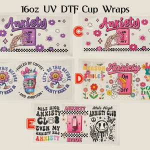 Anxiety Sarcasm UV DTF Waterproof Cup Individual Wraps for 16 oz Libbey Can Stickers Decal