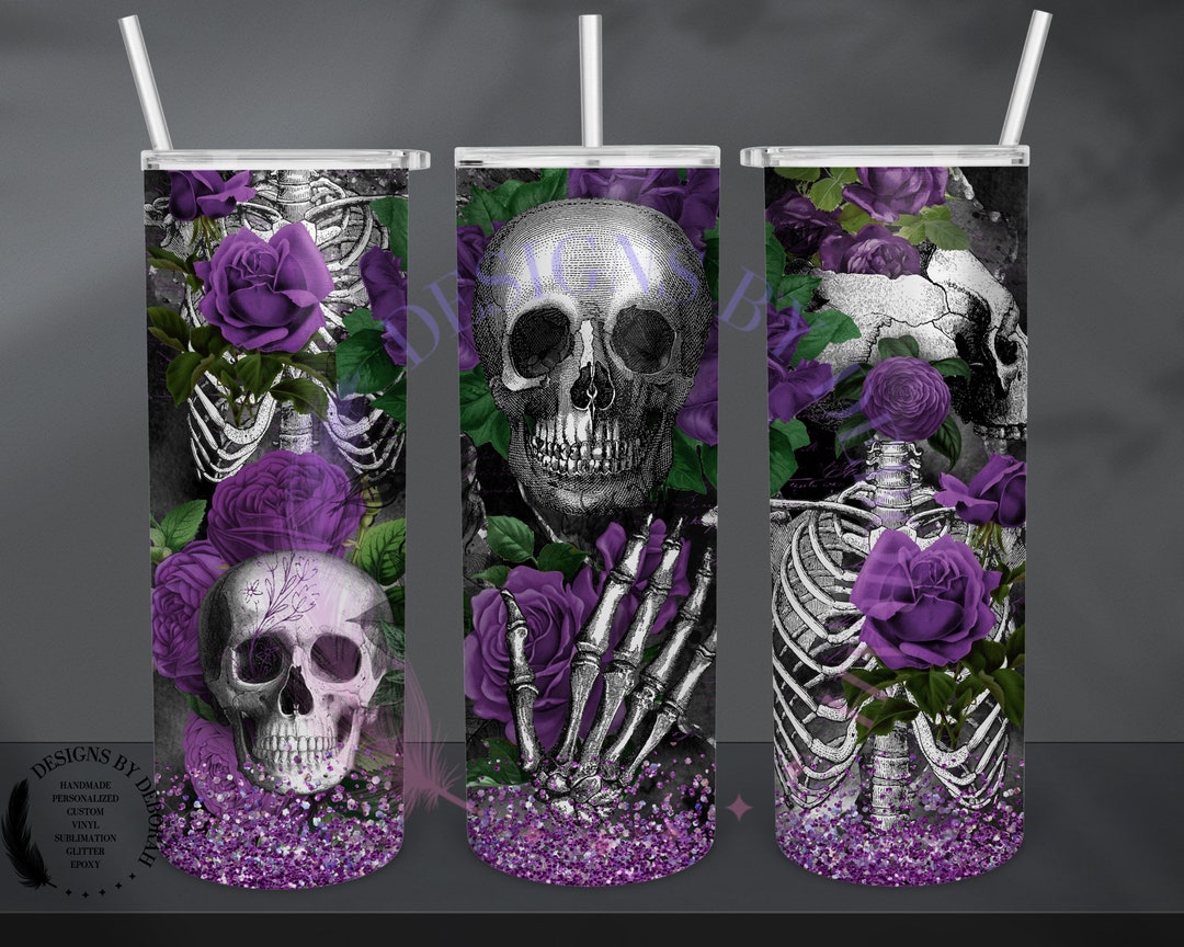 Violet - Skull - Skeleton - Roses 20 Oz Skinny Sublimation Goth, Gothic ...