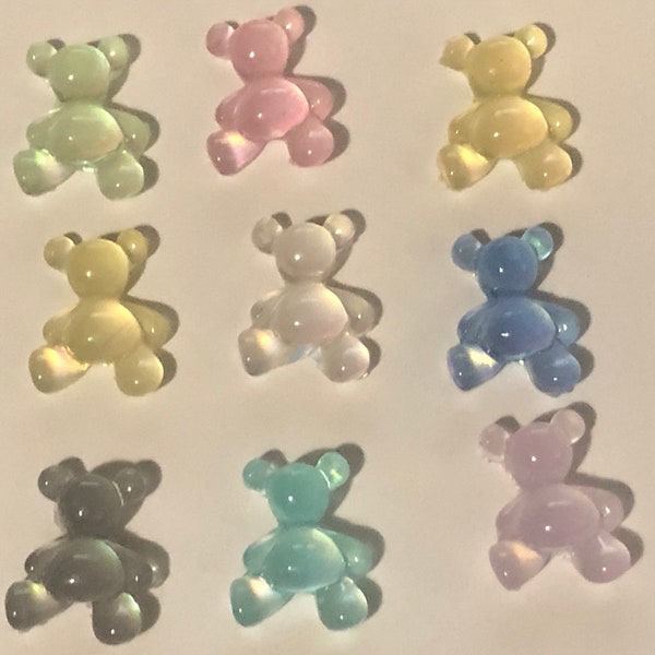 Teddy Bear Luminous Glow in Dark Kawaii Flatback Nail Charms Lot (15 pieces)